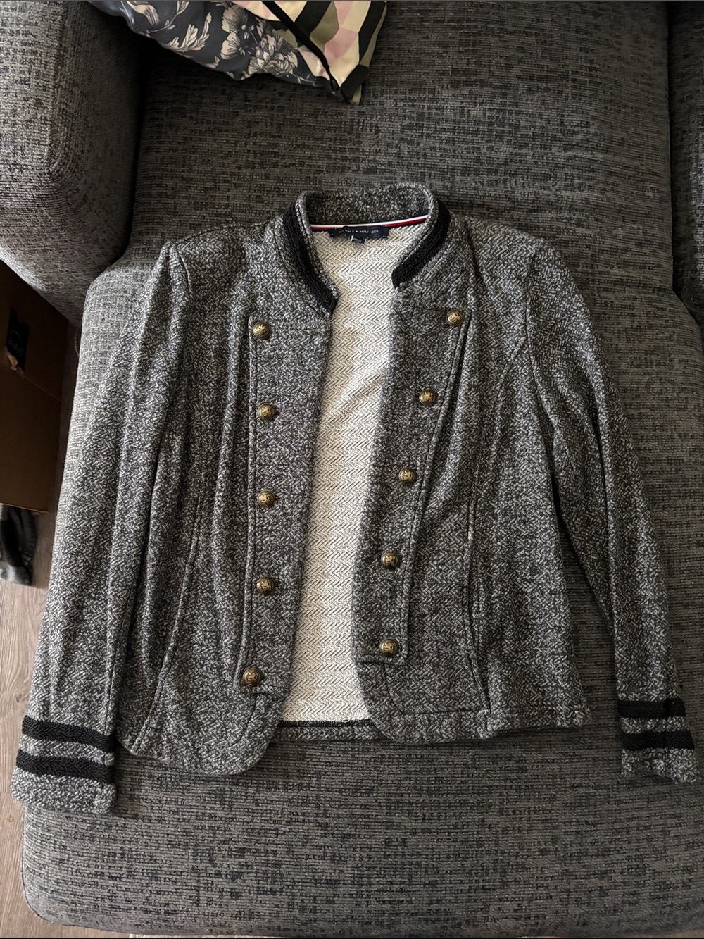 Womens Grey Tweed Inspired Military-Style Jacket